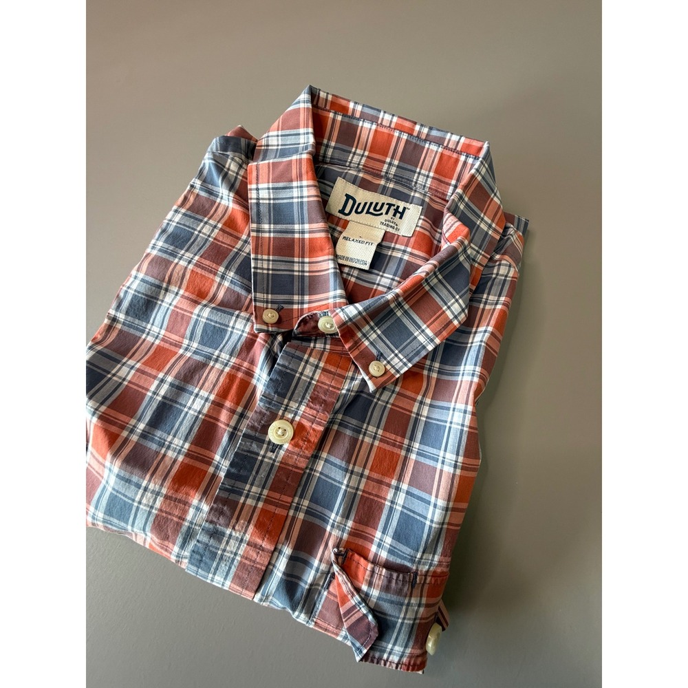 Duluth Trading Co Mens Plaid Relaxed Fit Coolmax Short Sleeve Button Down Shirt